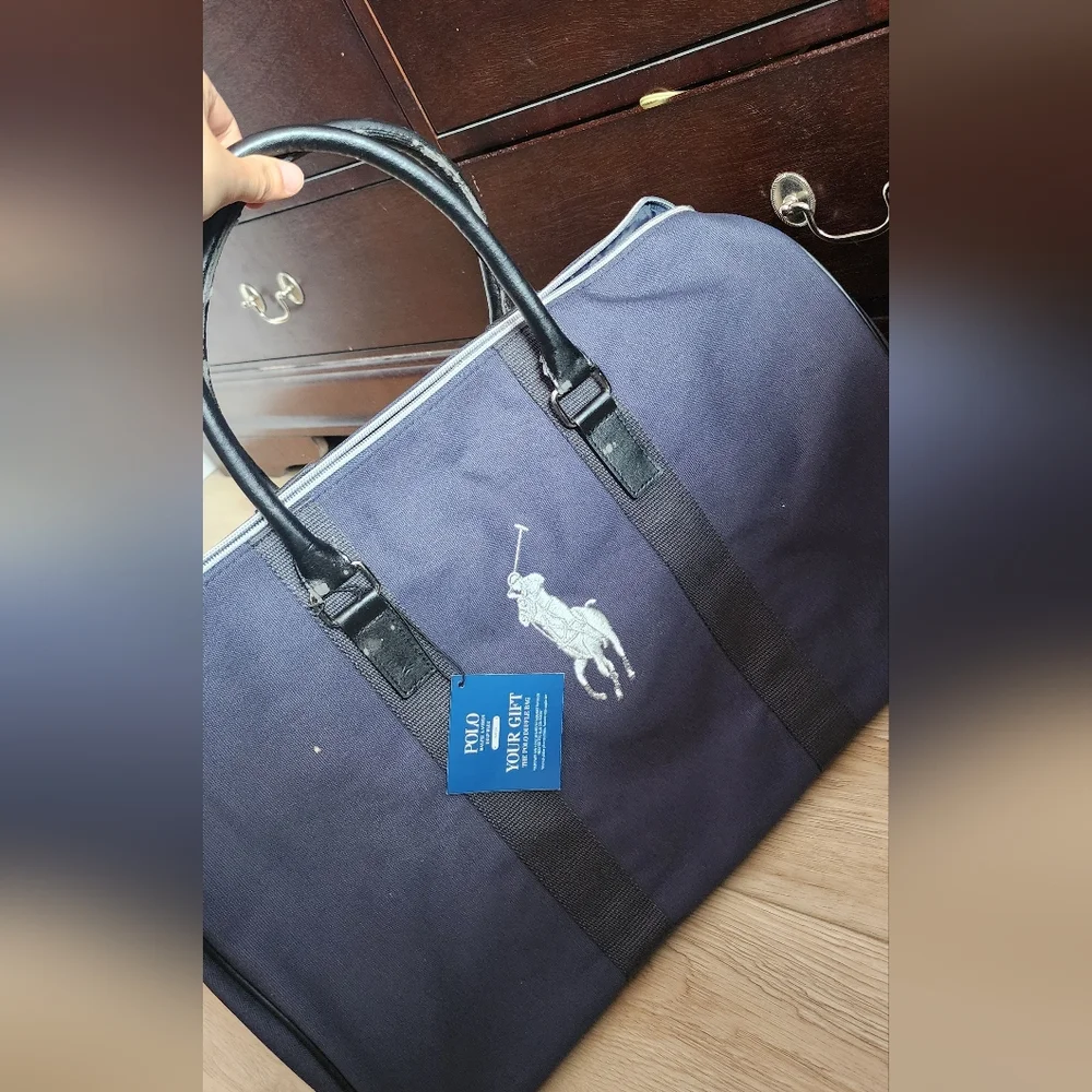 Polo by Ralph Lauren Navy Canvas Duffel Gym Travel Bag New, Check Handles!